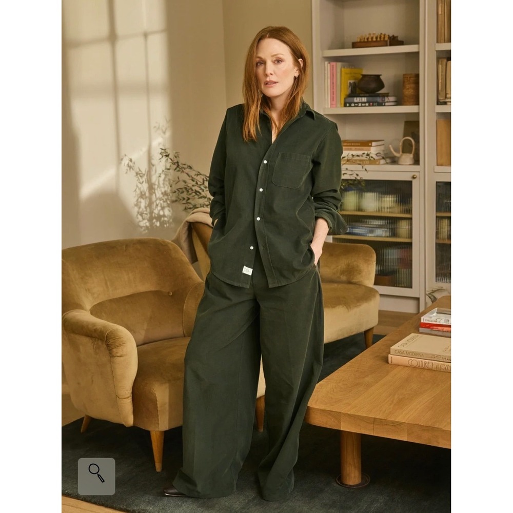 Frank & Eileen SCOTLAND GETAWAY Olive Green Wide Leg Corduroy Pants Women Size M